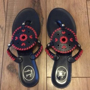 Red and navy Jack Rogers jelly sandals